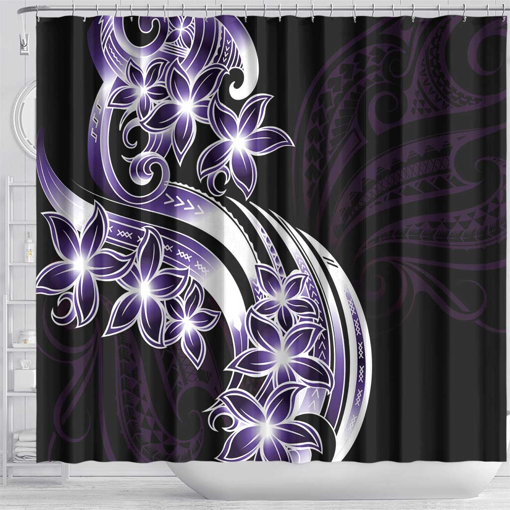 Plumeria Tribal Tattoo Shower Curtain Purple Polynesian Pattern