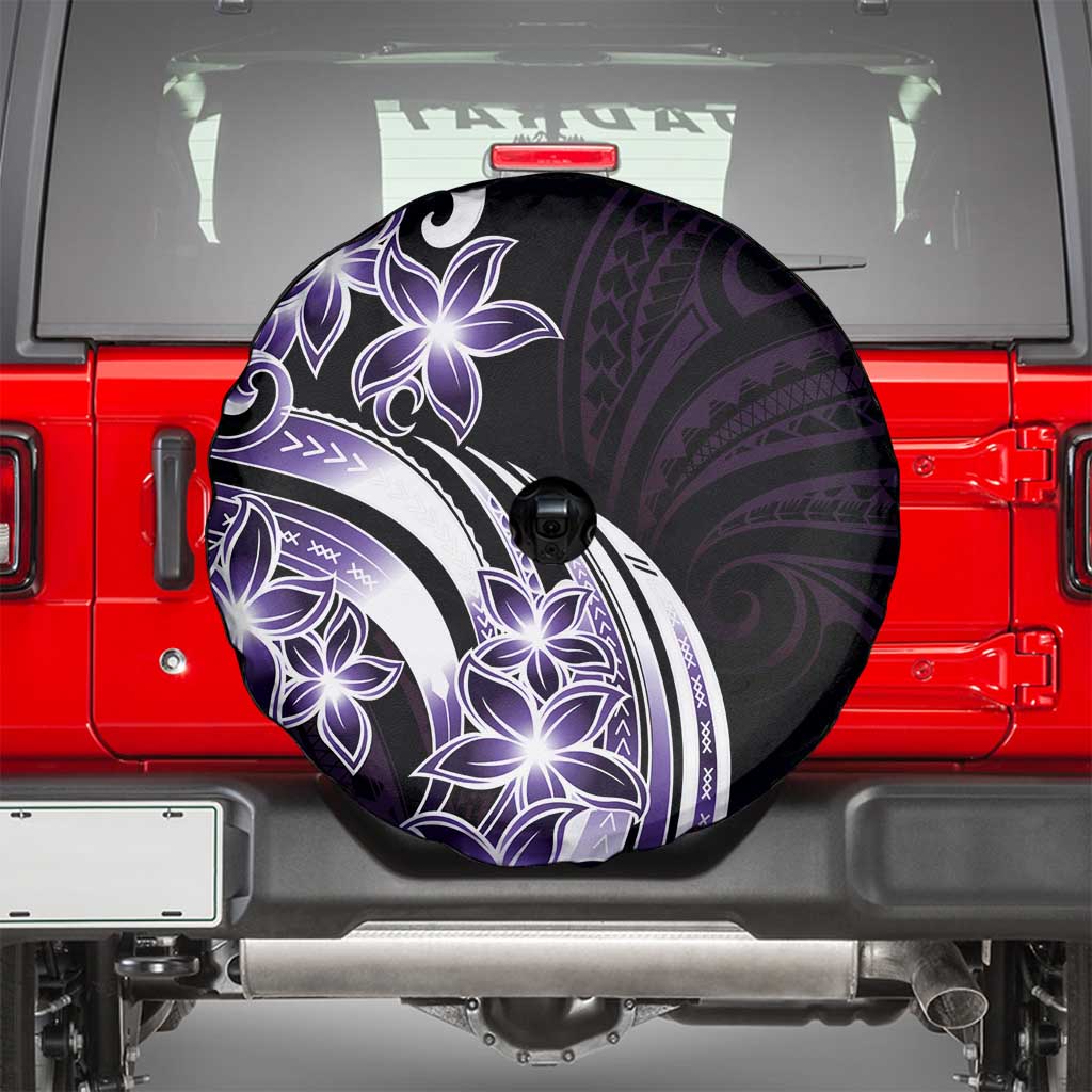 Plumeria Tribal Tattoo Spare Tire Cover Purple Polynesian Pattern