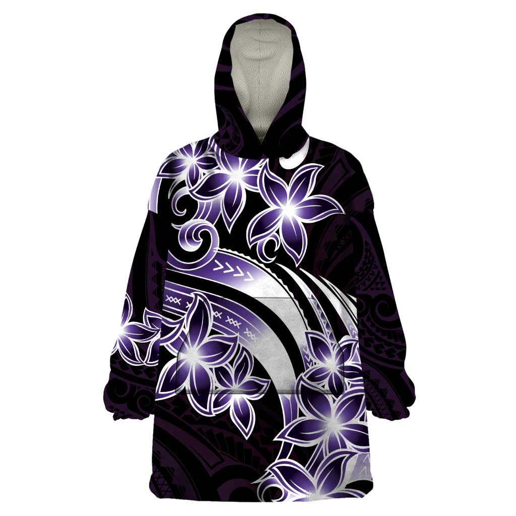 Plumeria Tribal Tattoo Wearable Blanket Hoodie Purple Polynesian Pattern