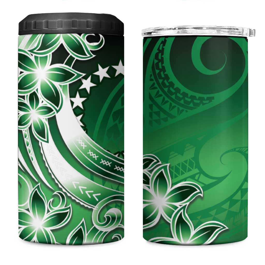 Cook Islands Tattoo 4 in 1 Can Cooler Tumbler Plumeria Polynesian Pattern