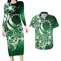 Cook Islands Tattoo Couples Matching Long Sleeve Bodycon Dress and Hawaiian Shirt Plumeria Polynesian Pattern
