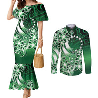 Cook Islands Tattoo Couples Matching Mermaid Dress and Long Sleeve Button Shirt Plumeria Polynesian Pattern