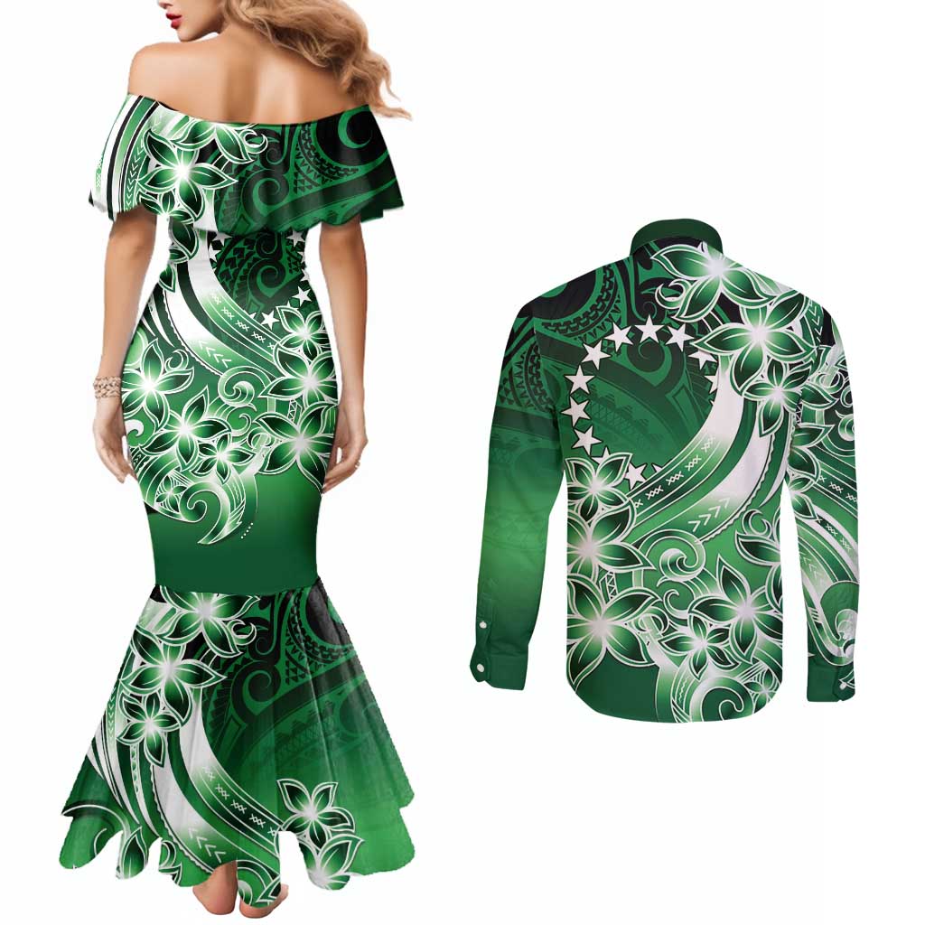 Cook Islands Tattoo Couples Matching Mermaid Dress and Long Sleeve Button Shirt Plumeria Polynesian Pattern