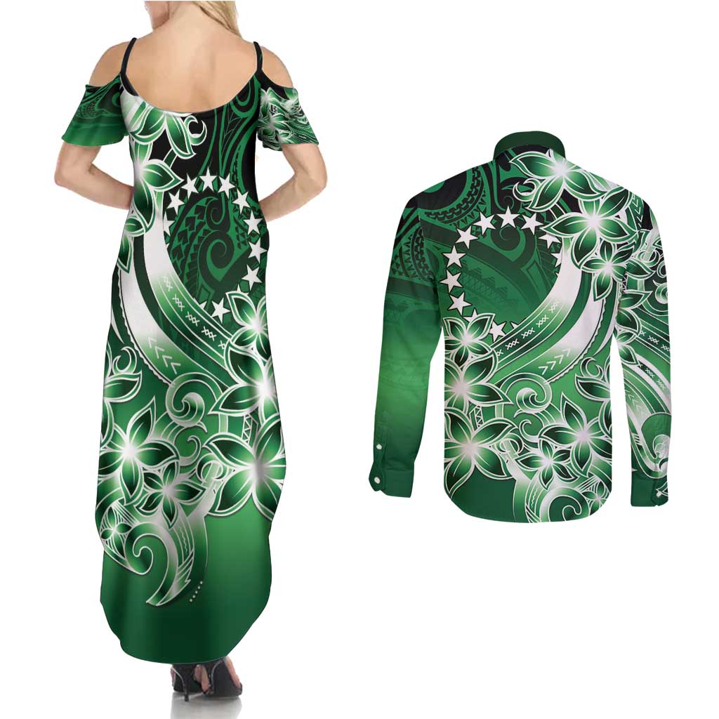 Cook Islands Tattoo Couples Matching Summer Maxi Dress and Long Sleeve Button Shirt Plumeria Polynesian Pattern