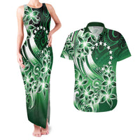 Cook Islands Tattoo Couples Matching Tank Maxi Dress and Hawaiian Shirt Plumeria Polynesian Pattern