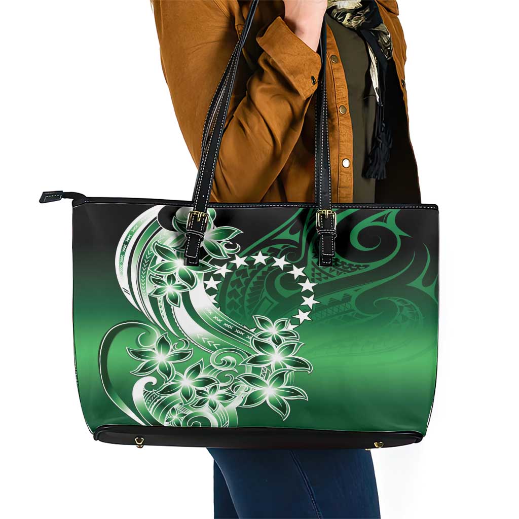 Cook Islands Tattoo Leather Tote Bag Plumeria Polynesian Pattern