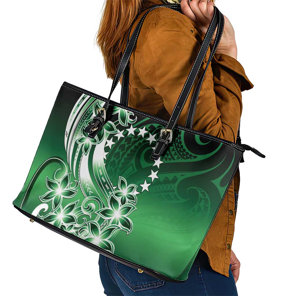 Cook Islands Tattoo Leather Tote Bag Plumeria Polynesian Pattern