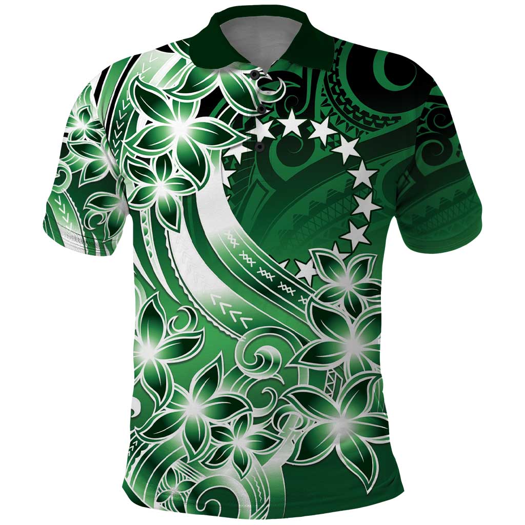 Cook Islands Tattoo Polo Shirt Plumeria Polynesian Pattern LT9 Green - Polynesian Pride