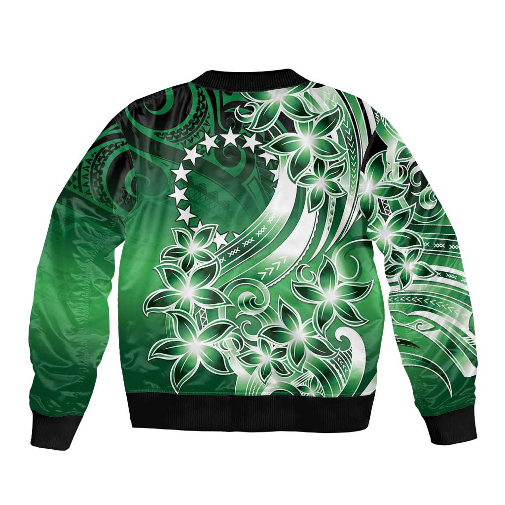 Cook Islands Tattoo Sleeve Zip Bomber Jacket Plumeria Polynesian Pattern
