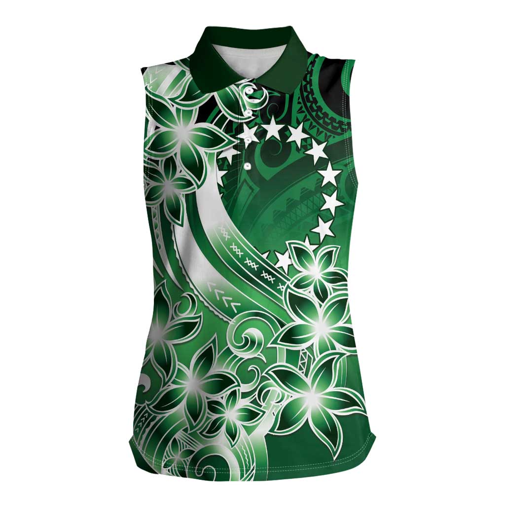 Cook Islands Tattoo Women Sleeveless Polo Shirt Plumeria Polynesian Pattern