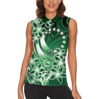 Cook Islands Tattoo Women Sleeveless Polo Shirt Plumeria Polynesian Pattern