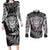 New Zealand Rugby Couples Matching Long Sleeve Bodycon Dress and Long Sleeve Button Shirts Silver Fern All Black Mix Ta Moko White Style LT9 White - Polynesian Pride