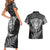 Personalised New Zealand Rugby Couples Matching Short Sleeve Bodycon Dress and Hawaiian Shirt Silver Fern All Black Mix Ta Moko White Style LT9 - Polynesian Pride