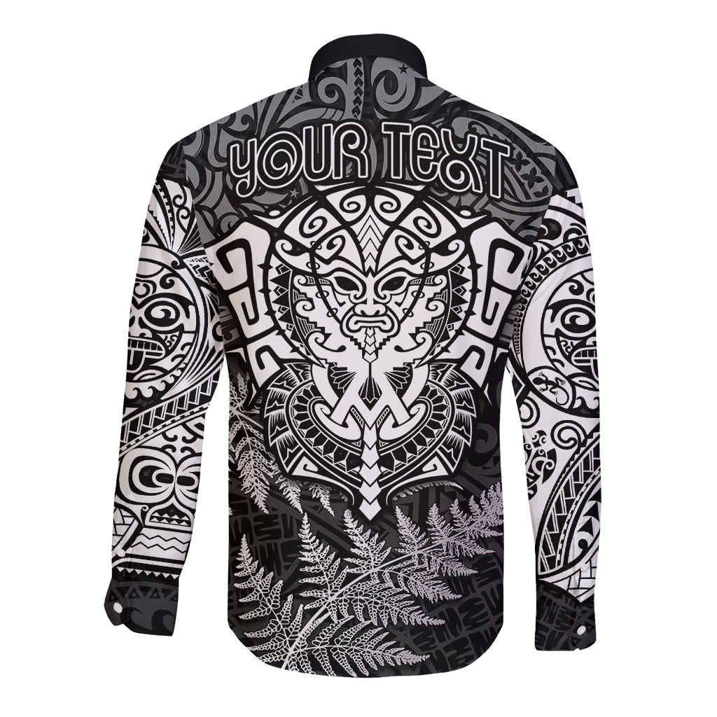 Personalised New Zealand Rugby Long Sleeve Button Shirt Silver Fern All Black Mix Ta Moko White Style LT9 - Polynesian Pride