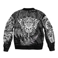 Personalised New Zealand Rugby Sleeve Zip Bomber Jacket Silver Fern All Black Mix Ta Moko White Style LT9 - Polynesian Pride
