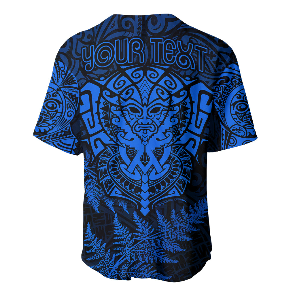 Personalised New Zealand Rugby Baseball Jersey Silver Fern All Black Mix Ta Moko Blue Style LT9 - Polynesian Pride