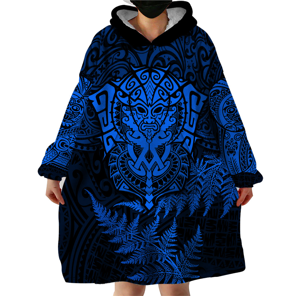 Personalised New Zealand Rugby Wearable Blanket Hoodie Silver Fern All Black Mix Ta Moko Blue Style LT9 - Polynesian Pride
