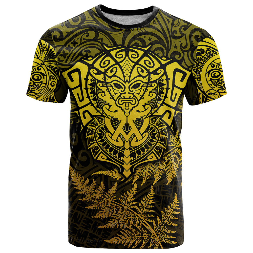 New Zealand Rugby T Shirt Silver Fern All Black Mix Ta Moko Gold Style LT9 Gold - Polynesian Pride