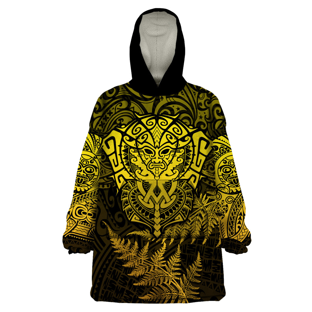 New Zealand Rugby Wearable Blanket Hoodie Silver Fern All Black Mix Ta Moko Gold Style LT9 One Size Gold - Polynesian Pride