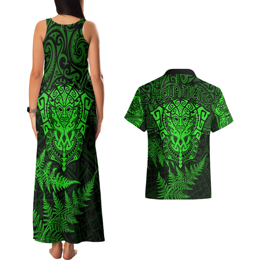 New Zealand Rugby Couples Matching Tank Maxi Dress and Hawaiian Shirt Silver Fern All Black Mix Ta Moko Green Style LT9 - Polynesian Pride