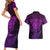 New Zealand Rugby Couples Matching Short Sleeve Bodycon Dress and Hawaiian Shirt Silver Fern All Black Mix Ta Moko Purple Style LT9 - Polynesian Pride