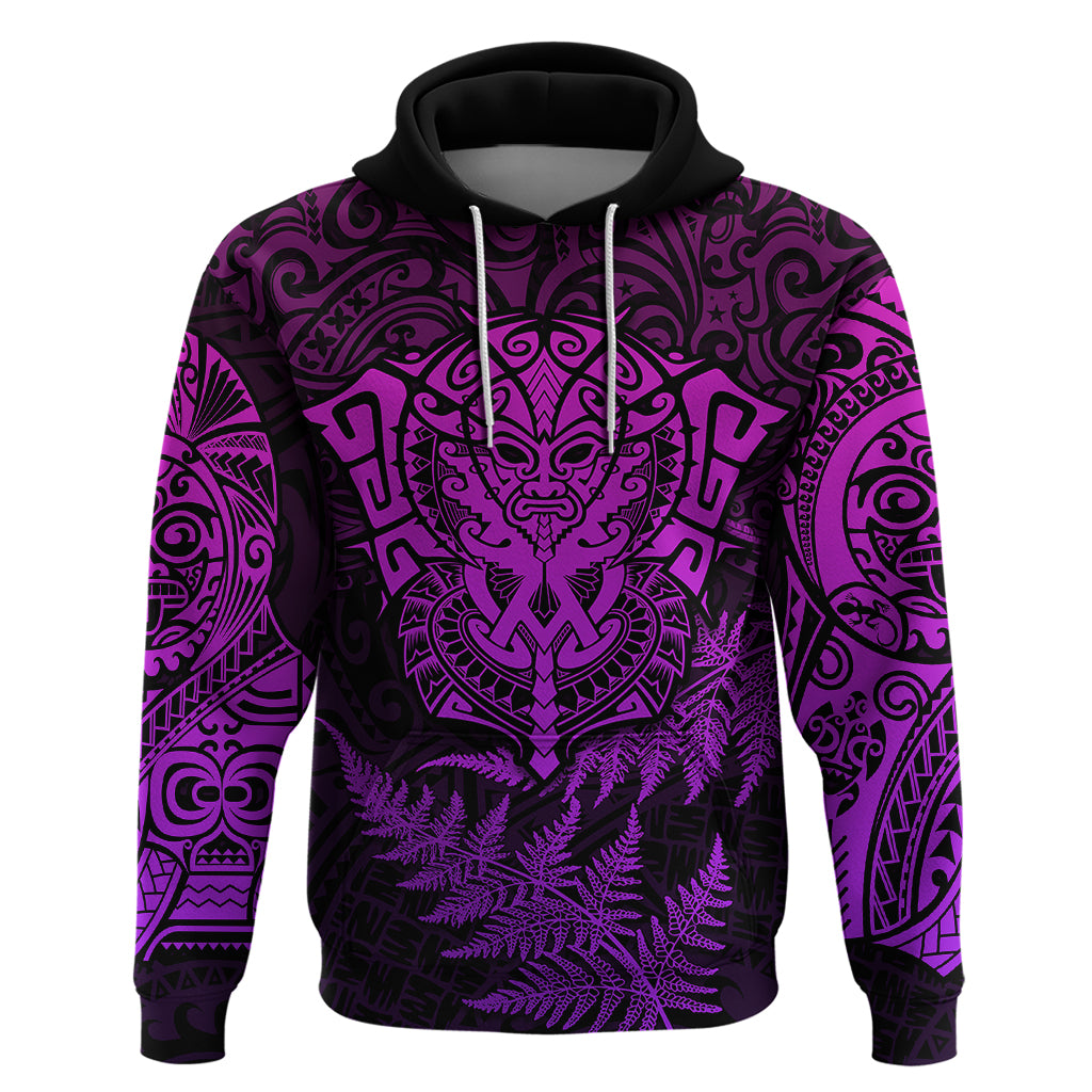 New Zealand Rugby Hoodie Silver Fern All Black Mix Ta Moko Purple Style LT9 Purple - Polynesian Pride