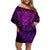 New Zealand Rugby Off Shoulder Short Dress Silver Fern All Black Mix Ta Moko Purple Style LT9 Women Purple - Polynesian Pride