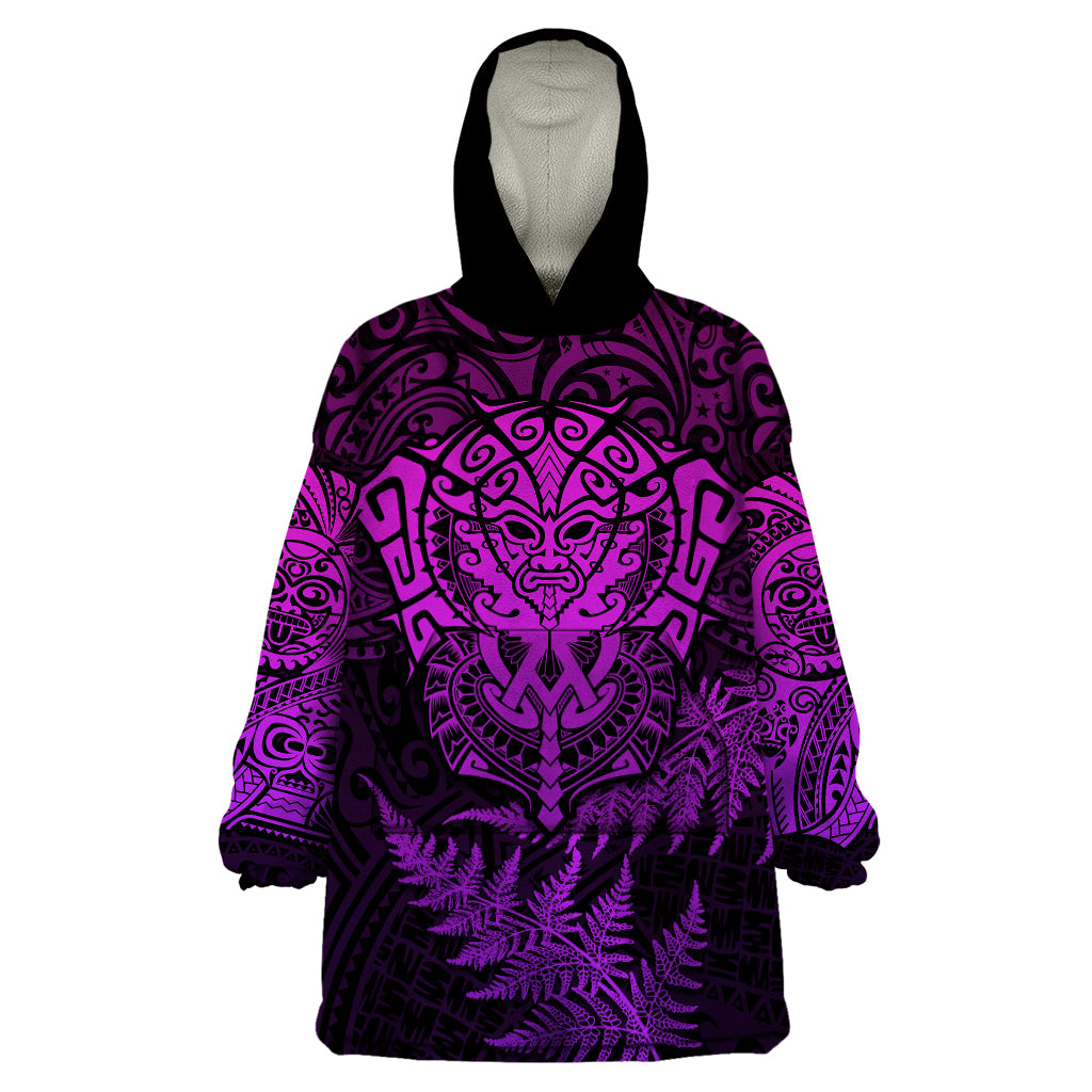 New Zealand Rugby Wearable Blanket Hoodie Silver Fern All Black Mix Ta Moko Purple Style LT9 One Size Purple - Polynesian Pride