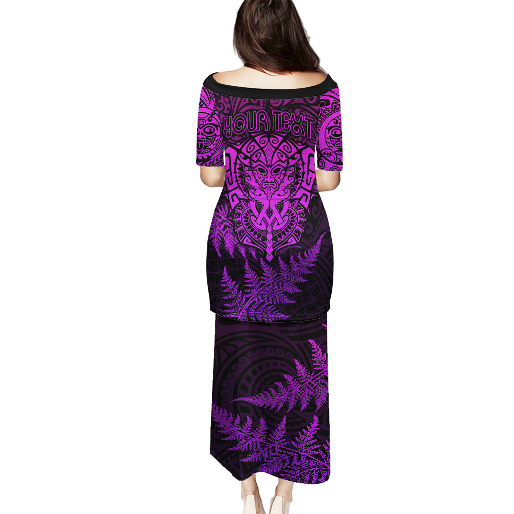 Personalised New Zealand Rugby Puletasi Silver Fern All Black Mix Ta Moko Purple Style LT9 - Polynesian Pride