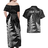 Personalised New Zealand Rugby Couples Matching Off Shoulder Maxi Dress and Hawaiian Shirt Aotearoa Ka Mate Haka All Black Mix Ta Moko White Style LT9 - Polynesian Pride