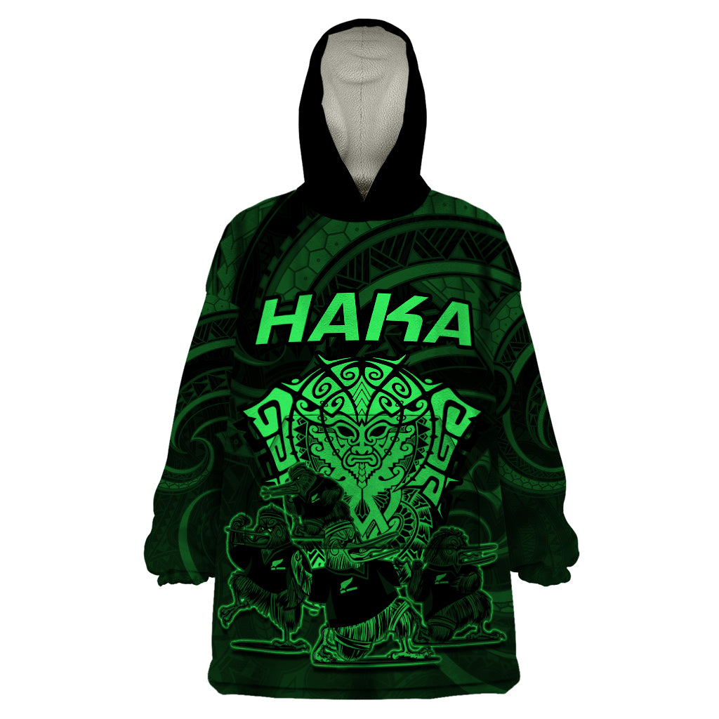 Personalised New Zealand Rugby Wearable Blanket Hoodie Aotearoa Ka Mate Haka All Black Mix Ta Moko Green Style LT9 One Size Green - Polynesian Pride