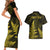 Personalised New Zealand Rugby Couples Matching Short Sleeve Bodycon Dress and Hawaiian Shirt Aotearoa Ka Mate Haka All Black Mix Ta Moko Gold Style LT9 - Polynesian Pride