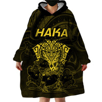 Personalised New Zealand Rugby Wearable Blanket Hoodie Aotearoa Ka Mate Haka All Black Mix Ta Moko Gold Style LT9 - Polynesian Pride