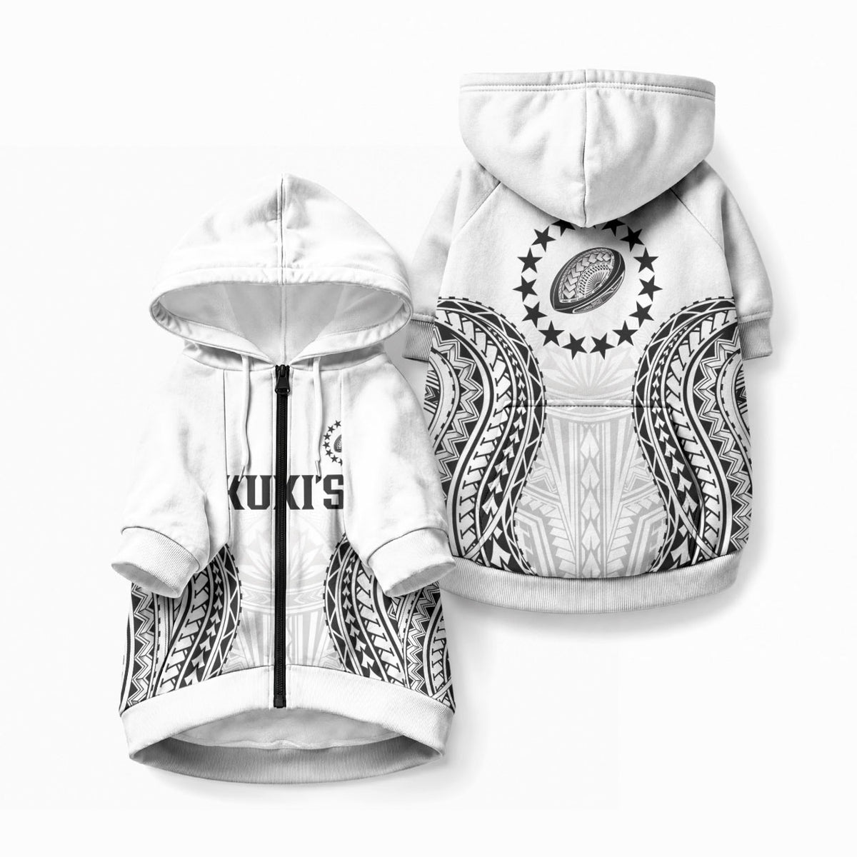 World Rugby Cook Islands Pet Hoodie Kukis Make History LT9 Zip-up White - Polynesian Pride