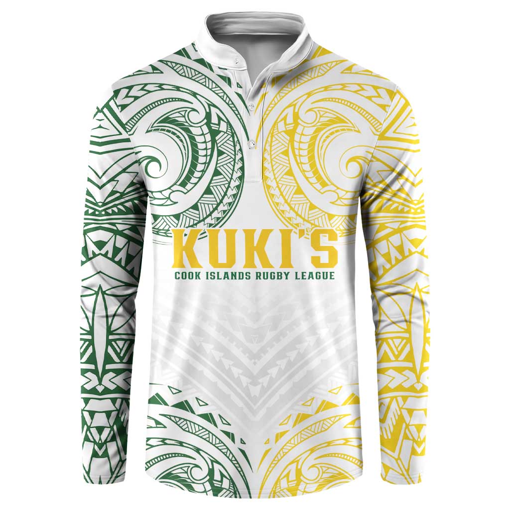 World Rugby Cook Islands Button Sweatshirt White Polynesian Tribal Pattern - Polynesian Pride