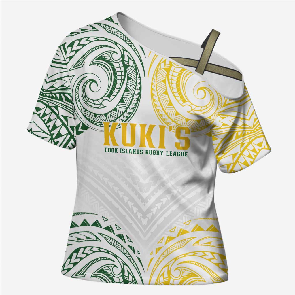 World Rugby Cook Islands Cross Shoulder Shirt White Polynesian Tribal Pattern - Polynesian Pride