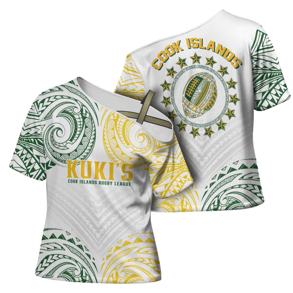 World Rugby Cook Islands Cross Shoulder Shirt White Polynesian Tribal Pattern - Polynesian Pride
