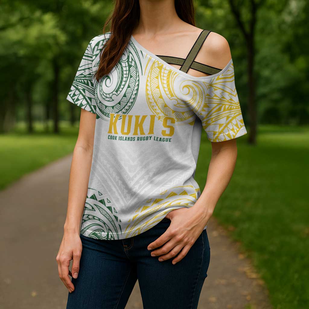 World Rugby Cook Islands Cross Shoulder Shirt White Polynesian Tribal Pattern - Polynesian Pride