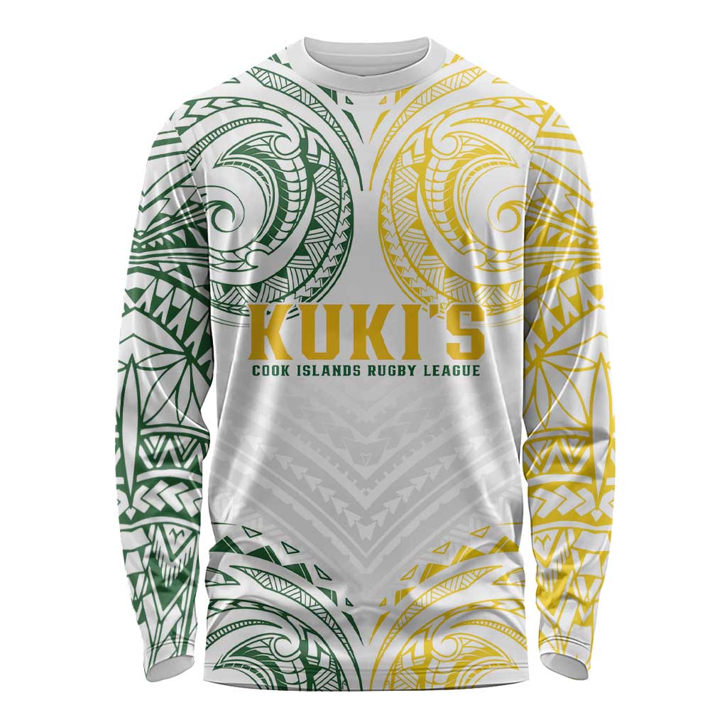 World Rugby Cook Islands Long Sleeve Shirt White Polynesian Tribal Pattern - Polynesian Pride