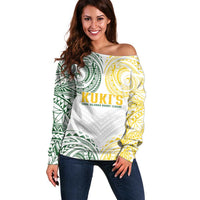 World Rugby Cook Islands Off Shoulder Sweater White Polynesian Tribal Pattern - Polynesian Pride