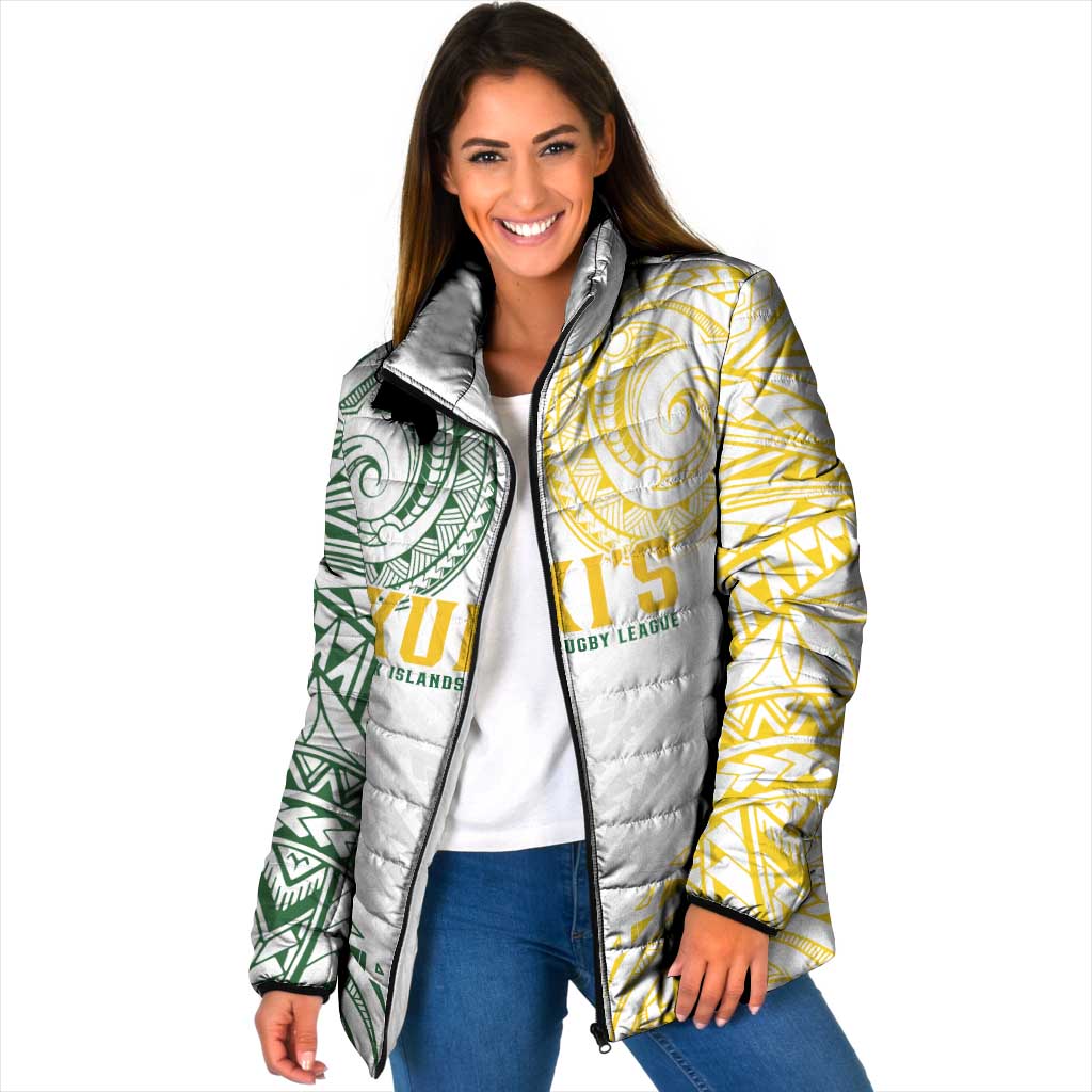 World Rugby Cook Islands Padded Jacket White Polynesian Tribal Pattern - Polynesian Pride