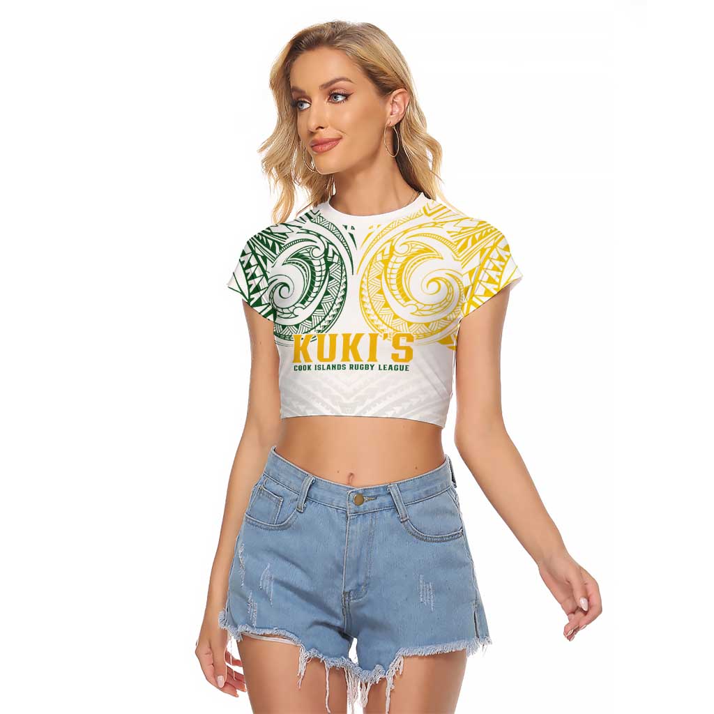 World Rugby Cook Islands Raglan Cropped T Shirt White Polynesian Tribal Pattern - Polynesian Pride