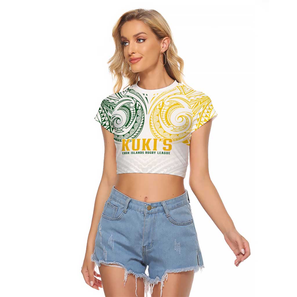 World Rugby Cook Islands Raglan Cropped T Shirt White Polynesian Tribal Pattern - Polynesian Pride