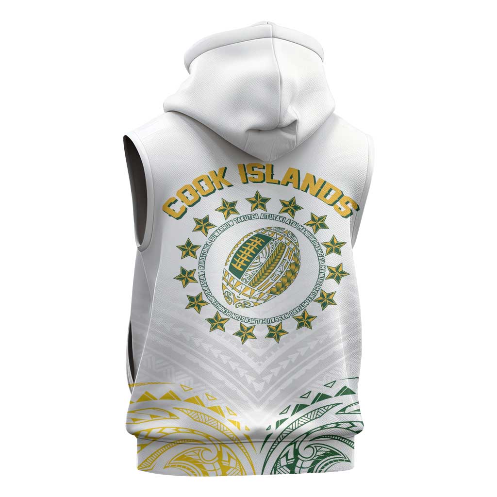 World Rugby Cook Islands Sleeveless Hoodie White Polynesian Tribal Pattern - Polynesian Pride