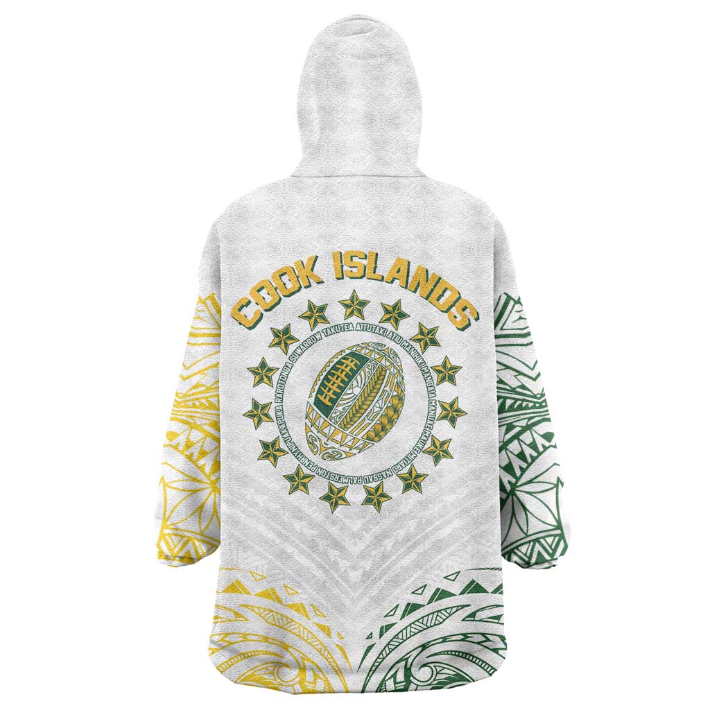 World Rugby Cook Islands Wearable Blanket Hoodie White Polynesian Tribal Pattern - Polynesian Pride