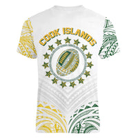 World Rugby Cook Islands Women V-Neck T-Shirt White Polynesian Tribal Pattern - Polynesian Pride