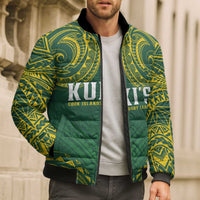 World Rugby Cook Islands Bomber Puffer Jacket Green Polynesian Tribal Pattern - Polynesian Pride