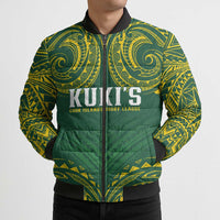 World Rugby Cook Islands Bomber Puffer Jacket Green Polynesian Tribal Pattern - Polynesian Pride