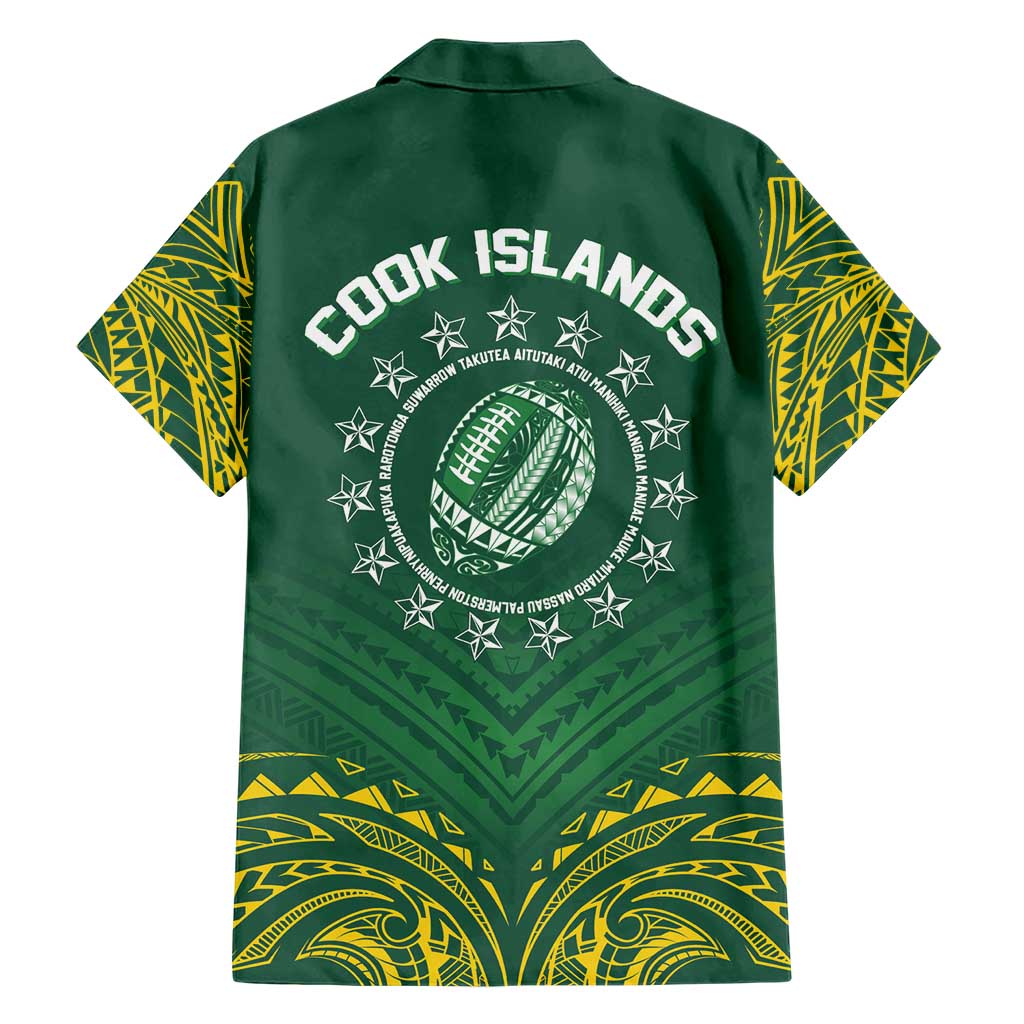 World Rugby Cook Islands Hawaiian Shirt Green Polynesian Tribal Pattern - Polynesian Pride