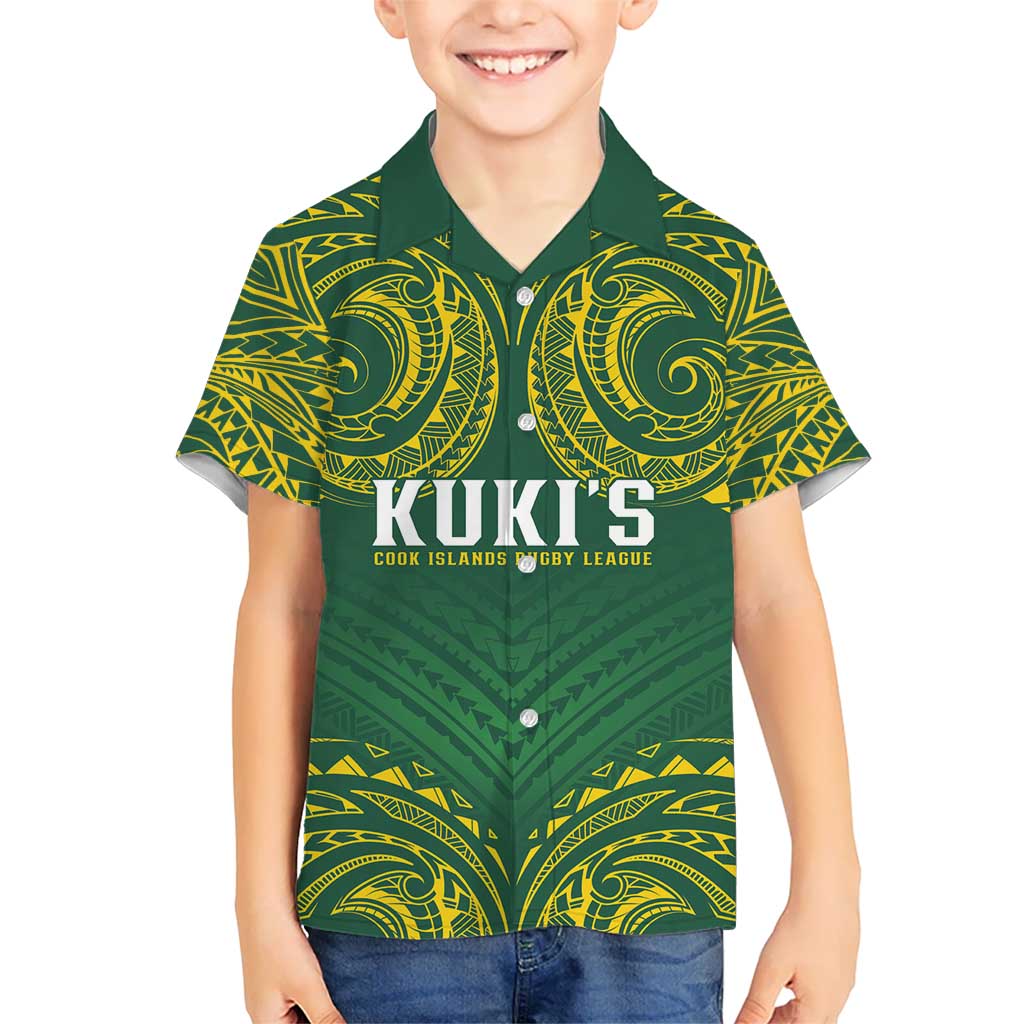 World Rugby Cook Islands Hawaiian Shirt Green Polynesian Tribal Pattern - Polynesian Pride